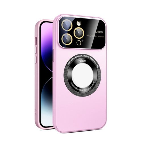 iPhone 14 Pro Large Glass Window Magnetic Magsafe Phone Case with Lens Film - Pink
