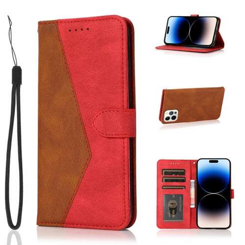 iPhone 14 Pro Dual-color Stitching Leather Phone Case - Brown Red