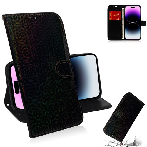 iPhone 14 Pro Colorful Magnetic Buckle Leather Phone Case - Black