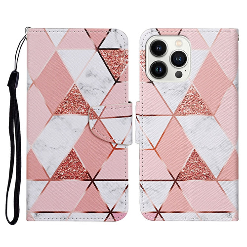 iPhone 14 Pro 3D Colored Drawing Flip Leather Phone Case - Marble