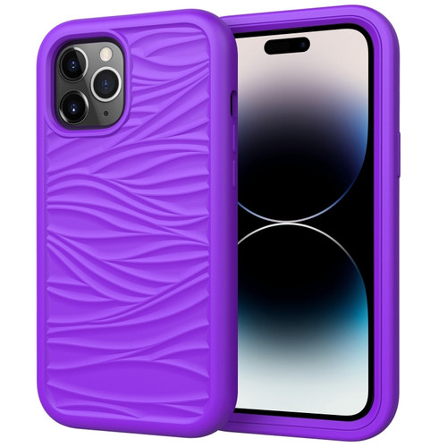 iPhone 14 Pro Wave Pattern 3 in 1 Silicone + PC Shockproof Phone Case - Purple