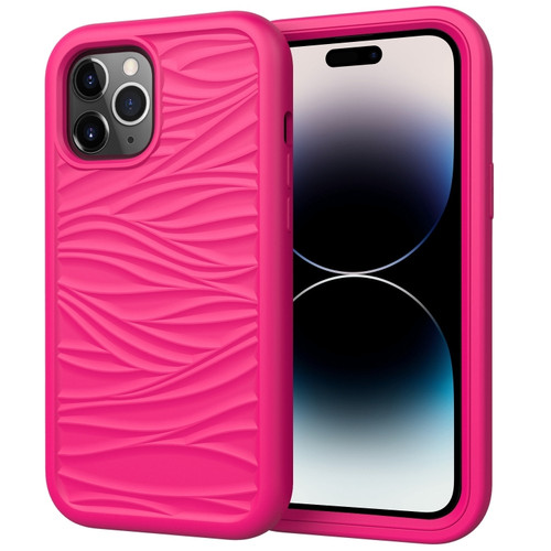 iPhone 14 Pro Wave Pattern 3 in 1 Silicone + PC Shockproof Phone Case - Hot Pink
