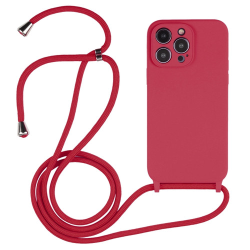 iPhone 14 Pro Crossbody Lanyard Liquid Silicone Case - Rose Red