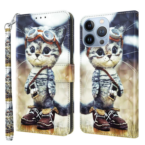 iPhone 14 Pro 3D Painted Leather Phone Case - Naughty Cat