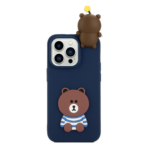 iPhone 14 Pro 3D Silicone Lying Cartoon TPU Phone Case - Lovely Bear