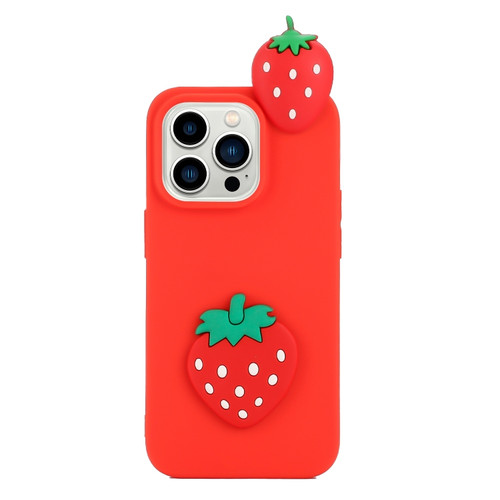 iPhone 14 Pro 3D Silicone Lying Cartoon TPU Phone Case - Strawberry