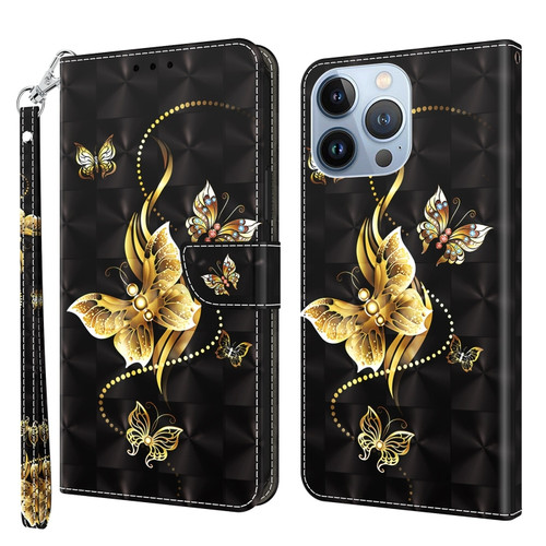 iPhone 14 Pro 3D Painted Leather Phone Case - Golden Swallow Butterfly