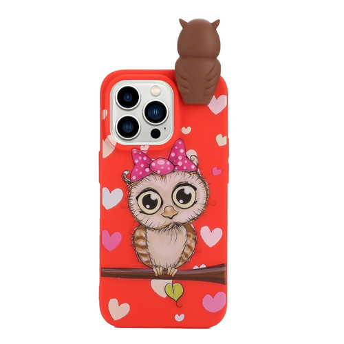 iPhone 14 Pro Shockproof Cartoon TPU Phone Case - Red Owl