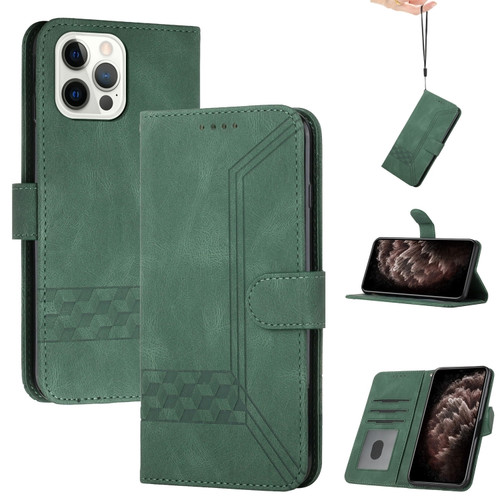 iPhone 14 Pro Cubic Skin Feel Flip Leather Phone Case - Green