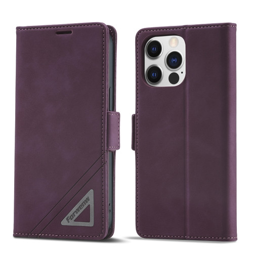 iPhone 14 Pro Forwenw Dual-side Buckle Leather Phone Case - Wine Red