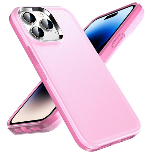 iPhone 14 Pro Double Solid Color Armor Phone Case - Pink