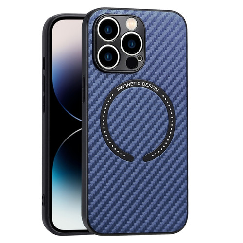 iPhone 14 Pro MagSafe Magnetic Carbon Fiber Texture Phone Case - Blue