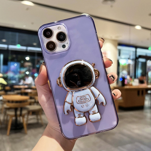 iPhone 14 Pro Plating Astronaut Holder TPU Phone Case - Purple