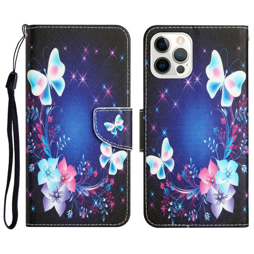 iPhone 14 Pro Colored Drawing Leather Phone Case - Butterfly