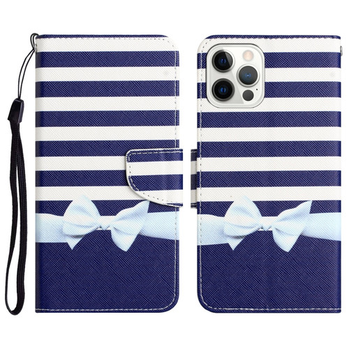 iPhone 14 Pro Colored Drawing Leather Phone Case - Bow Knot