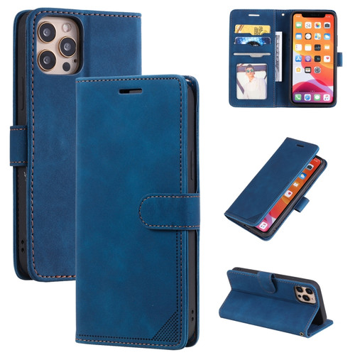 iPhone 14 Pro Skin Feel Anti-theft Brush Horizontal Flip Leather Phone Case - Blue