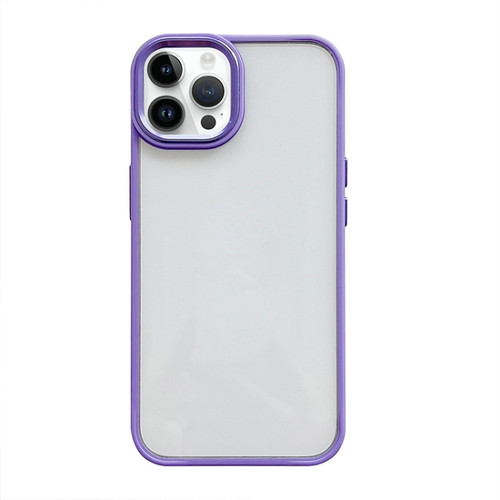 iPhone 14 Pro Clear Acrylic Soft TPU Phone Case with Metal Button - Purple