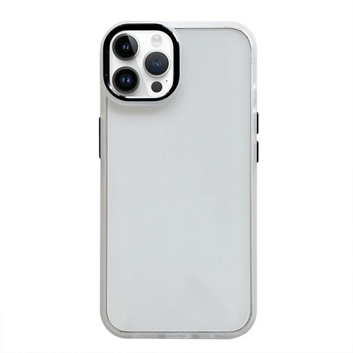 iPhone 14 Pro Clear Acrylic Soft TPU Phone Case with Metal Button - White