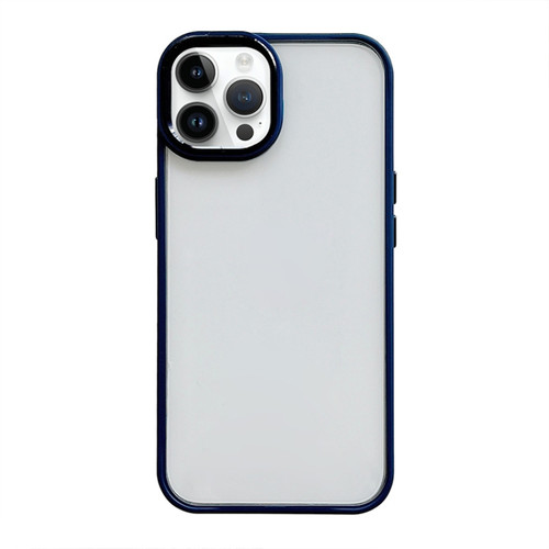 iPhone 14 Pro Clear Acrylic Soft TPU Phone Case with Metal Button - Blue