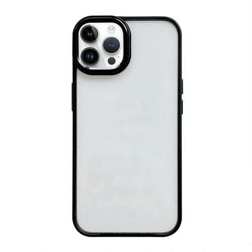 iPhone 14 Pro Clear Acrylic Soft TPU Phone Case with Metal Button - Black