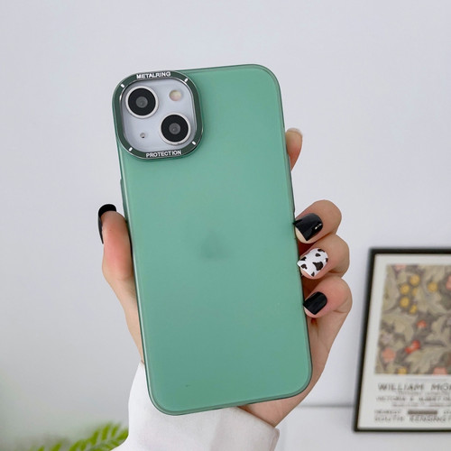 iPhone 14 Pro Frosted Metal Lens Frame PC Phone Case - Green
