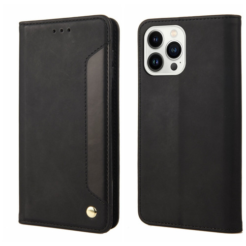 iPhone 14 Pro Skin Feel Splicing Leather Phone Case - Black