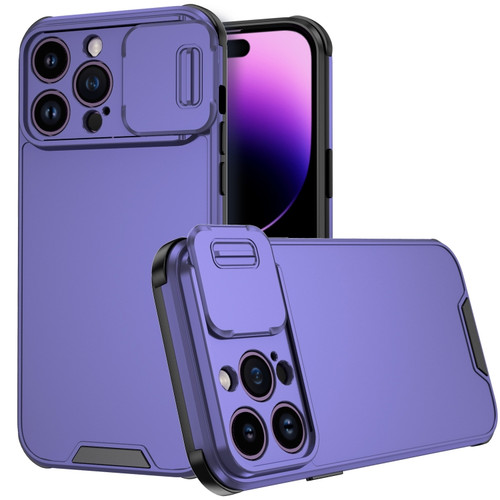 iPhone 14 Pro Sliding Camera Cover Design PC + TPU Phone Case - Purple