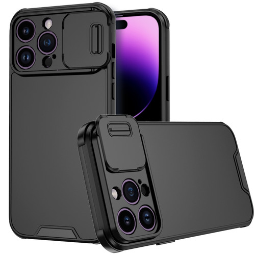 iPhone 14 Pro Sliding Camera Cover Design PC + TPU Phone Case - Black
