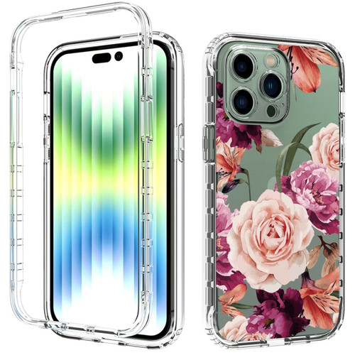 iPhone 14 Pro Transparent Painted Phone Case - Purple Floral