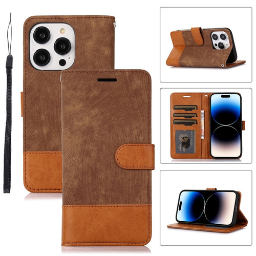 iPhone 14 Pro Splicing Leather Phone Case - Brown