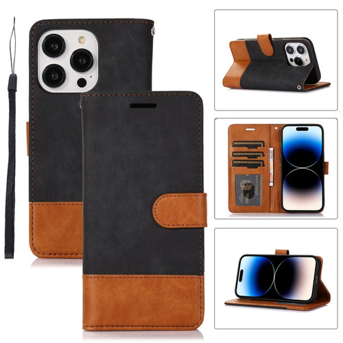 iPhone 14 Pro Splicing Leather Phone Case - Black