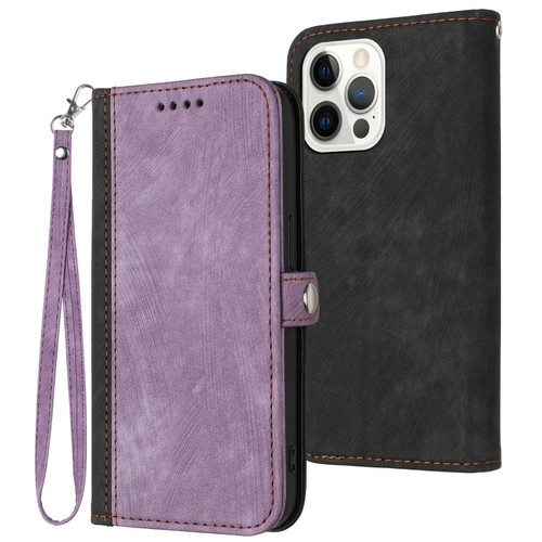 iPhone 14 Pro Side Buckle Double Fold Hand Strap Leather Phone Case - Purple