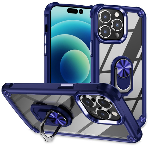 iPhone 14 Pro TPU + PC Lens Protection Phone Case with Ring Holder - Blue