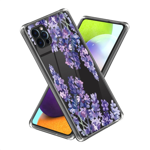 iPhone 14 Pro Laser IMD Pattern TPU Phone Case - Purple Flower