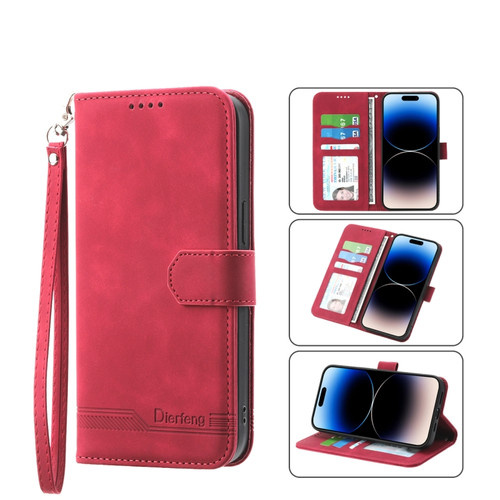 iPhone 14 Pro Dierfeng Dream Line TPU + PU Leather Phone Case - Red