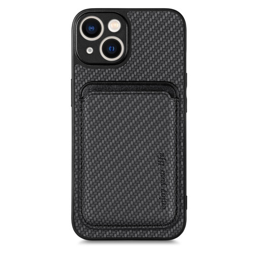 iPhone 14 Pro Carbon Fiber Leather Card Magsafe Magnetic Phone Case - Black