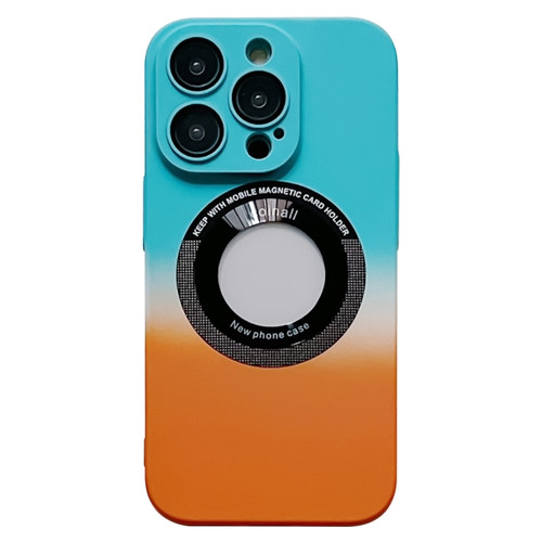 iPhone 14 Pro Gradient Skin Feel MagSafe Magnetic Phone Case - Sky Blue + Orange