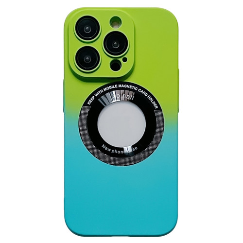 iPhone 14 Pro Gradient Skin Feel MagSafe Magnetic Phone Case - Green + Sky Blue