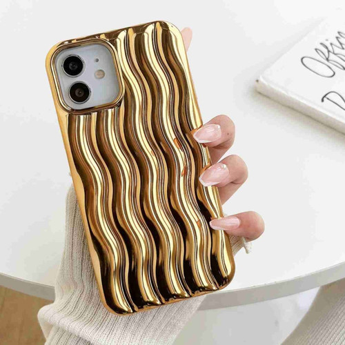 iPhone 14 Pro Plating 3D Water Wave Texture Phone Case - Gold