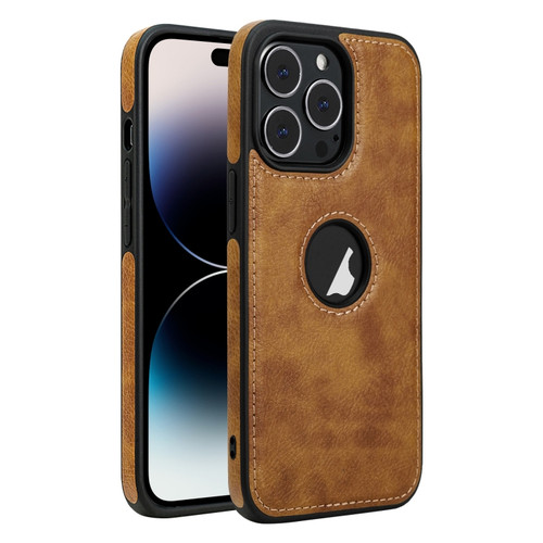 iPhone 14 Pro Leather Texture Stitching Phone Case - Brown