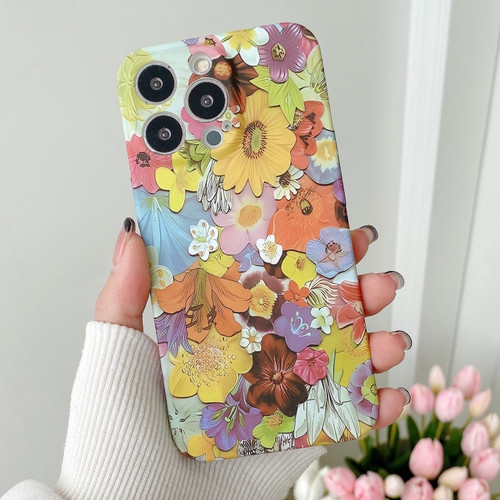 iPhone 14 Pro Water Sticker Flower Pattern PC Phone Case - Colorful Flowers