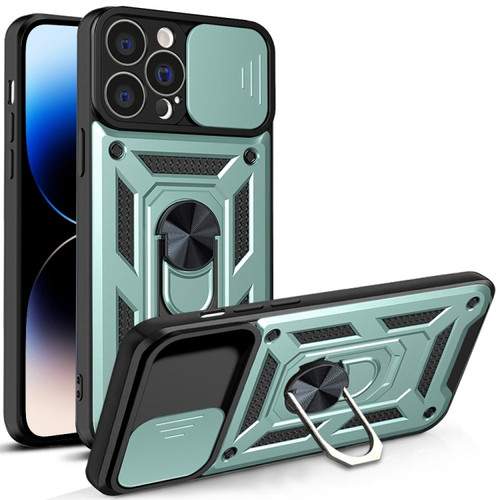 iPhone 14 Pro Sliding Camera Cover Design TPU+PC Phone Case  - Green