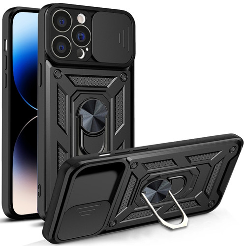 iPhone 14 Pro Sliding Camera Cover Design TPU+PC Phone Case  - Black