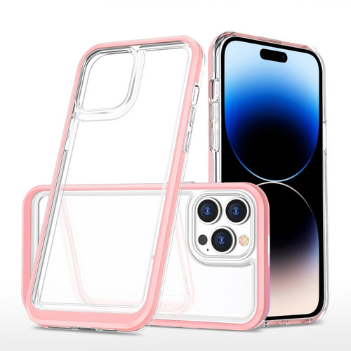 iPhone 14 Pro Clear Acrylic + PC + TPU Shockproof Phone Case  - Pink