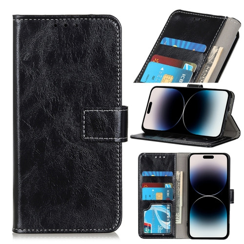 iPhone 14 Pro Retro Crazy Horse Texture Horizontal Flip Leather Phone Case  - Black