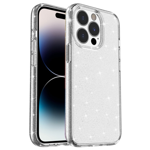 iPhone 14 Pro Shockproof Terminator Style Glitter Powder Protective Case  - White