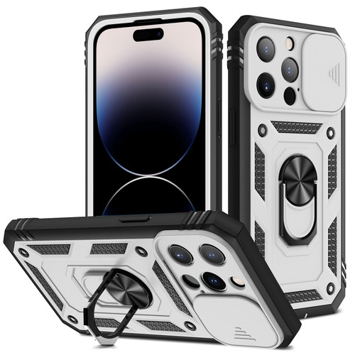 iPhone 14 Pro Sliding Camera Cover Design TPU + PC Protective Phone Case  - White+Black