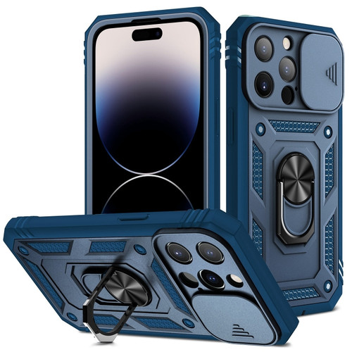 iPhone 14 Pro Sliding Camera Cover Design TPU + PC Protective Phone Case  - Blue+Blue