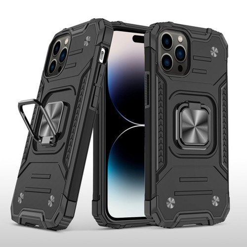 iPhone 14 Pro Magnetic Armor TPU + PC Ring Holder Phone Case  - Black