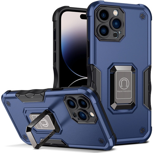 iPhone 14 Pro Ring Holder Non-slip Shockproof Armor Phone Case  - Blue